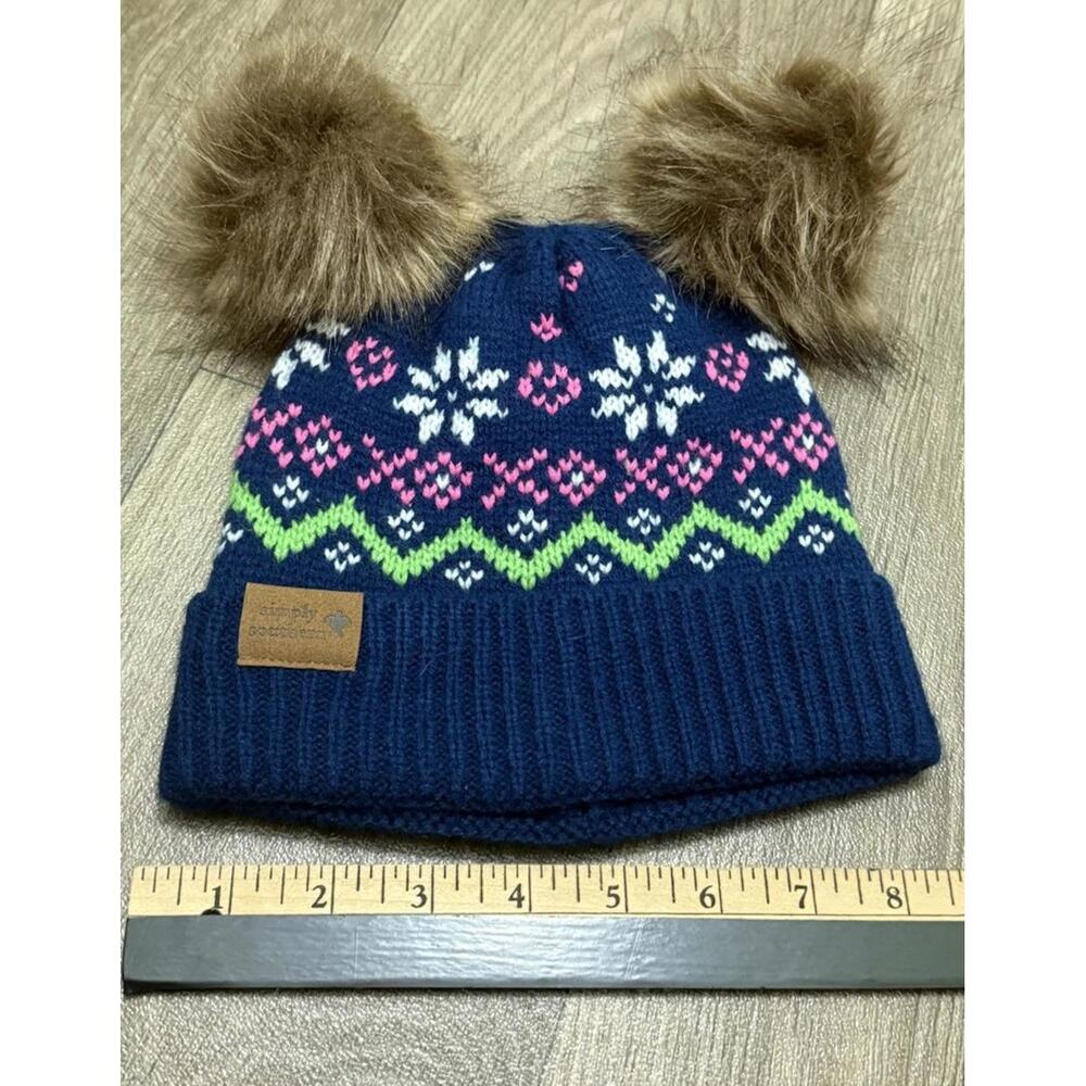 Simply Southern Multi Color Beanie Puff Acrylic Winter Hat Knit Ski Pompoms